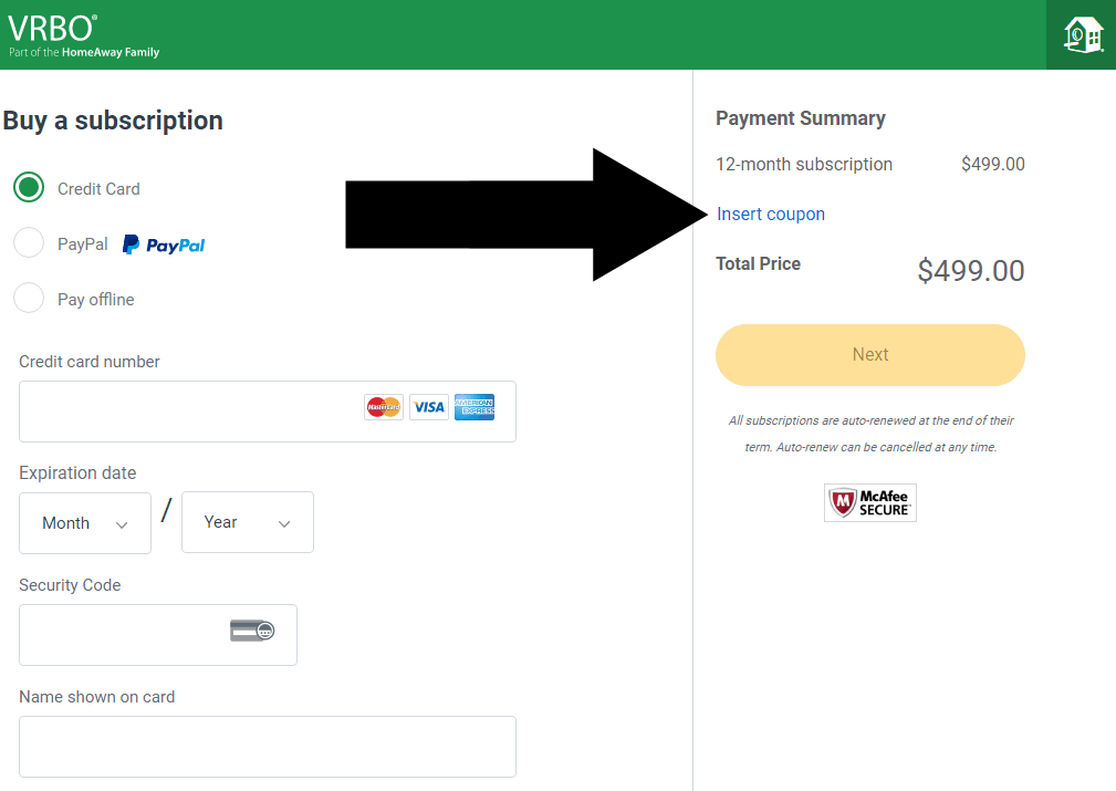 vrbo step two redeem coupon