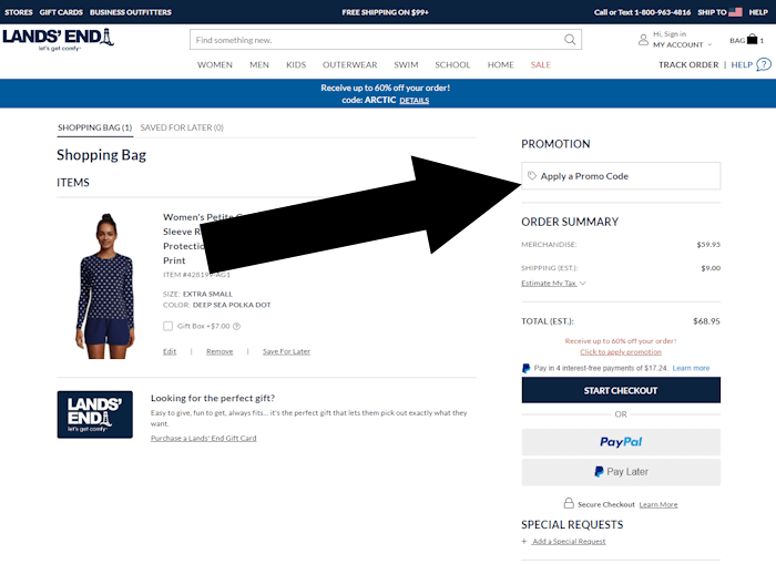 How to enter a Lands' End coupon: Step 4