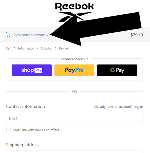 How to redeem a Reebok coupon - Step 3 - Show order summary