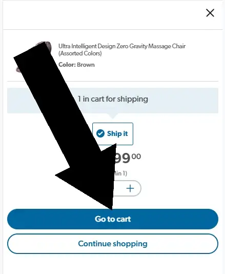How to Enter the Coupon on Sam's Club - Step 2: A popup of samclub.com with an arrow indicating a link labeled "Go To Cart."