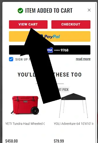Use a scheels code step 2: Tap red button marked VIEW CART at top of screen