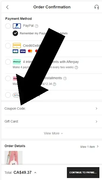 How to enter the coupon on Shein - Step 3