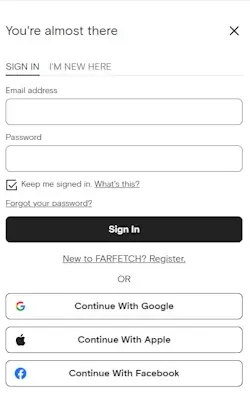 How to use a promotional code on farfetch - Step 3:  A screenshot of a screen asking the visitor to login