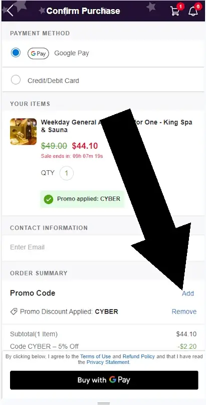 HOW TO USE A PROMOTIONAL CODE ON GROUPON - Step 3