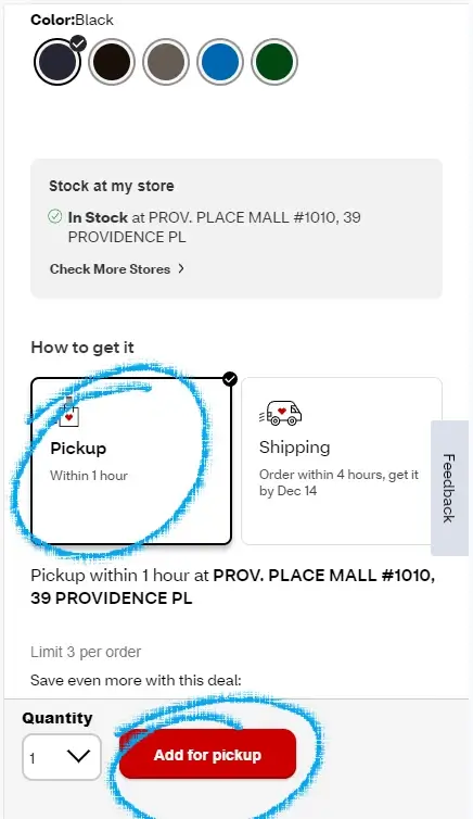 How to use a coupon on CVS - Step 1: A blue circle highlights how to add a product to a shopping basket on the CVS.com mobile website
