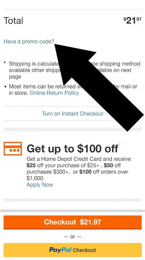 How to enter the coupon on Home Depot - Step 3