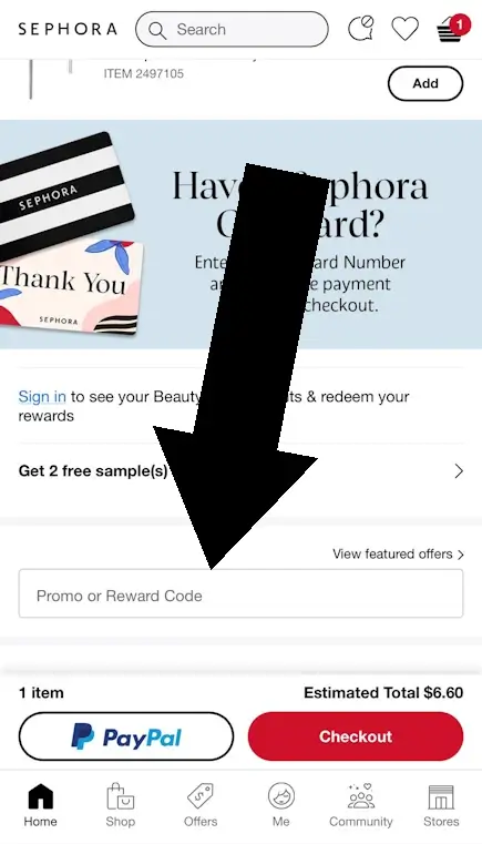 How to redeem a Sephora coupon - Step 3