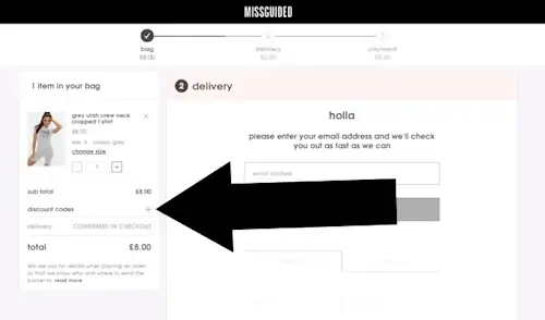 WHERE TO ENTER THE COUPON ON MISSGUIDED - Step 3