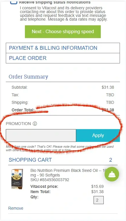 How to enter a Vitacost coupon Step 3