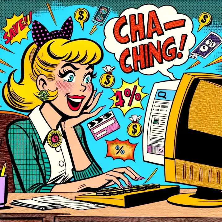 Archie-Comics-depicting-a-woman-who-is-thrilled-about-saving-money-while-shopping-online