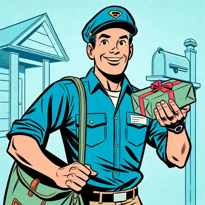 Archie-Comics-style-depicting-a-mailman-delivering-a-package