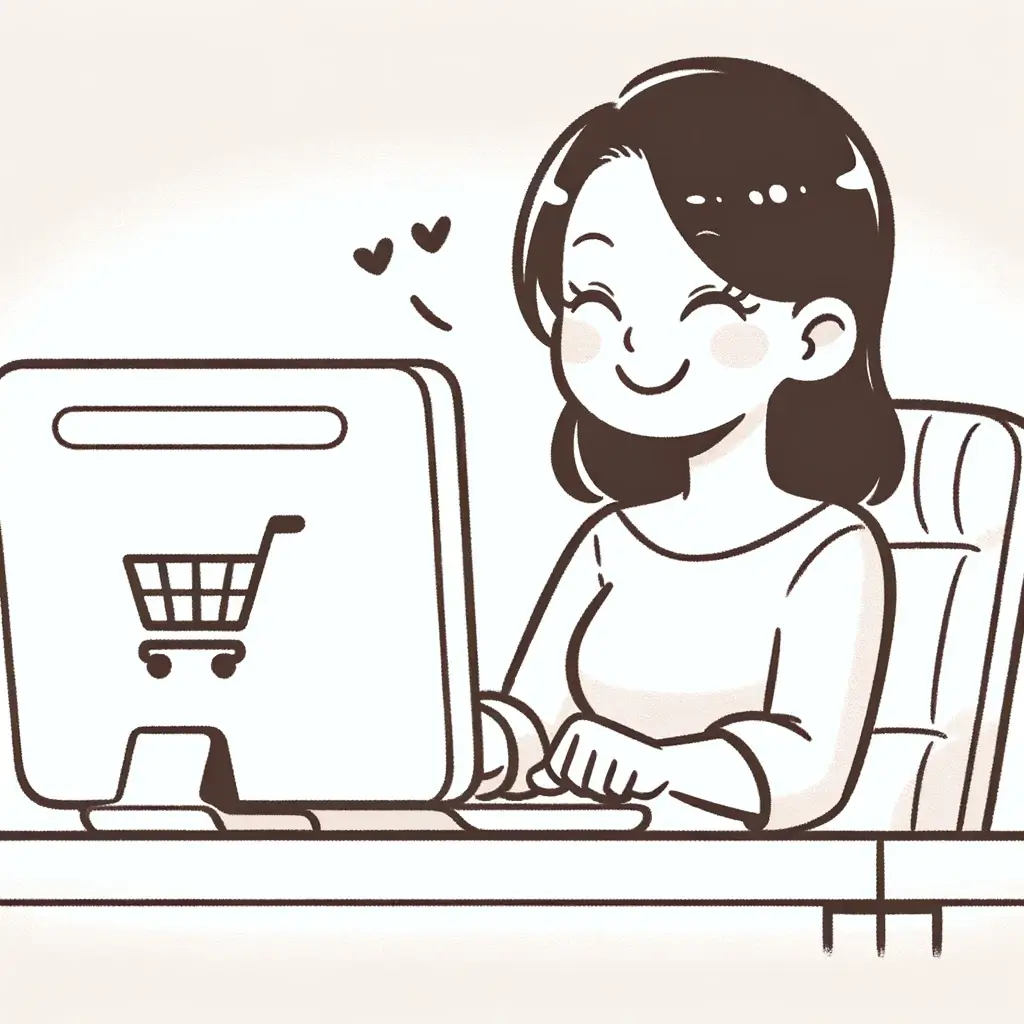 cartoon-scene-where-a-woman-is-shopping-online.-Shes-depicted-in-a-minimalist-style-sitting-at-a-basic-desk