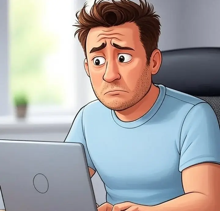 man confused at laptop
