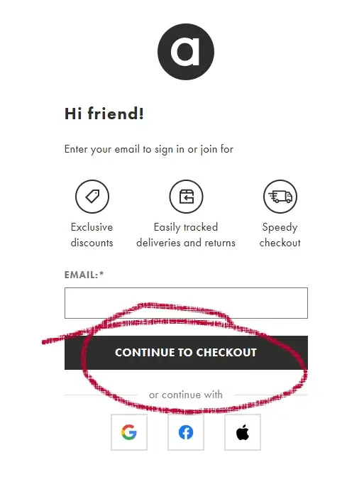 asos-step-3a ASOS sign-in page showing the ‘Continue to Checkout’ option highlighted.