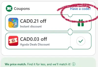 agoda-step-4-b Agoda booking page with HAVE A CODE circled