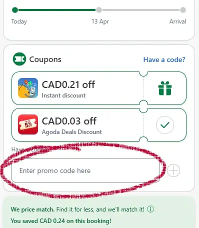 agoda-step-4-c Agoda booking page with ENTER A PROMO CODE HERE visible