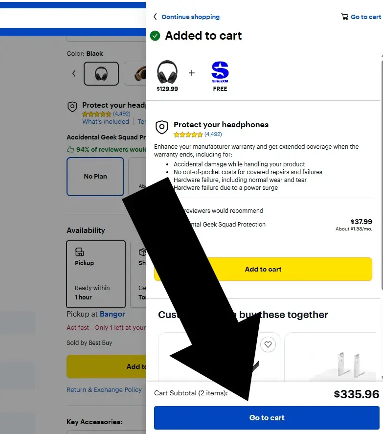 bestbuy-desktop-1 Best Buy desktop homepage with arrow pointing to blue go to cart button