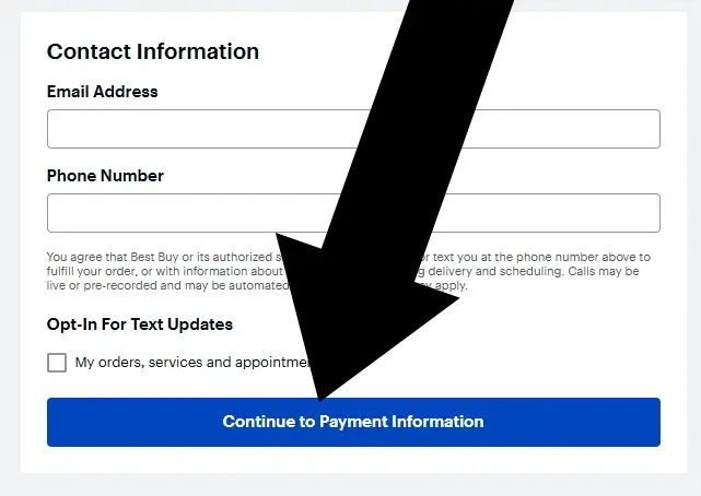 bestbuy-desktop-3 Best Buy desktop checkout page with Continue to Payment Information link highlighted