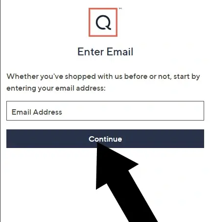 qvc-3-mobile QVC checkout screen showing the email entry field highlighted with an arrow