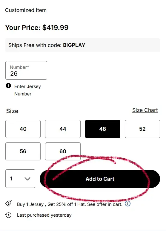 mlb-mobile-1 Mobile MLB Shop product page for a Yankees jersey with Add to Cart button visible