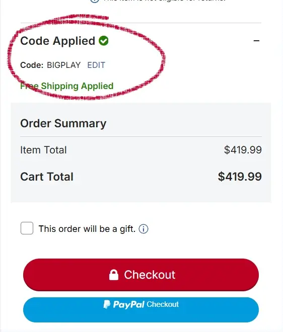 mlb-mobile-3 Mobile MLB Shop cart page confirming BIGPLAY promo code applied with discount shown