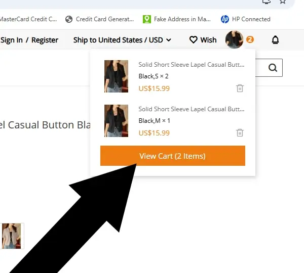 newchic-2 Popup on Newchic showing the View Cart button