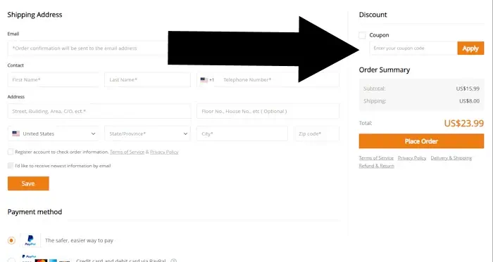 newchic-4 Newchic coupon field under Discount on the Checkout page